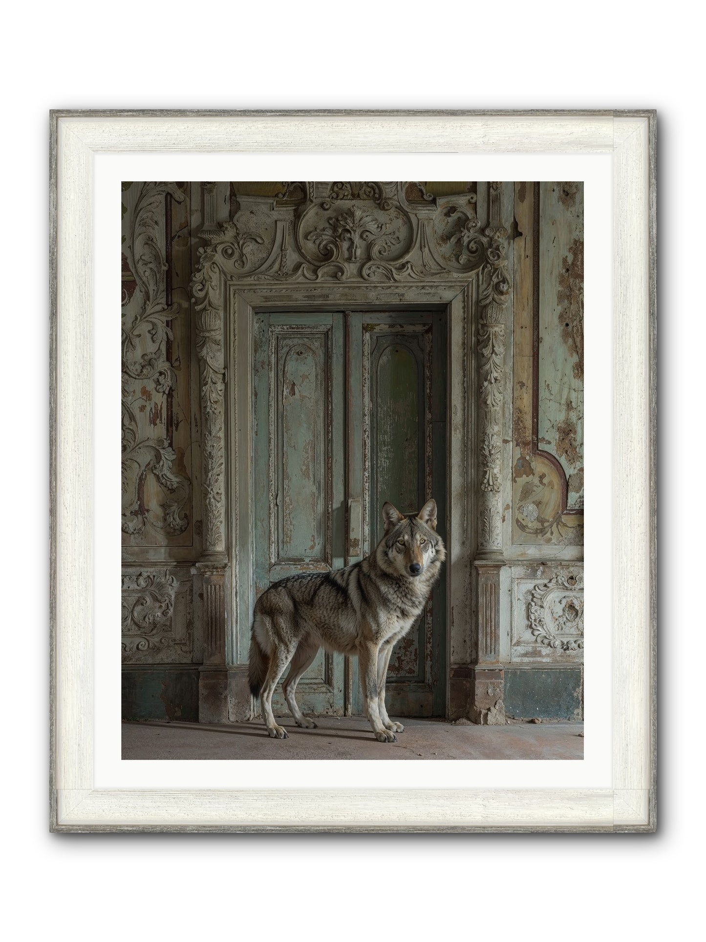 Grey Phantom Of Misty Realms Framed Print - Driftwood White 32x40