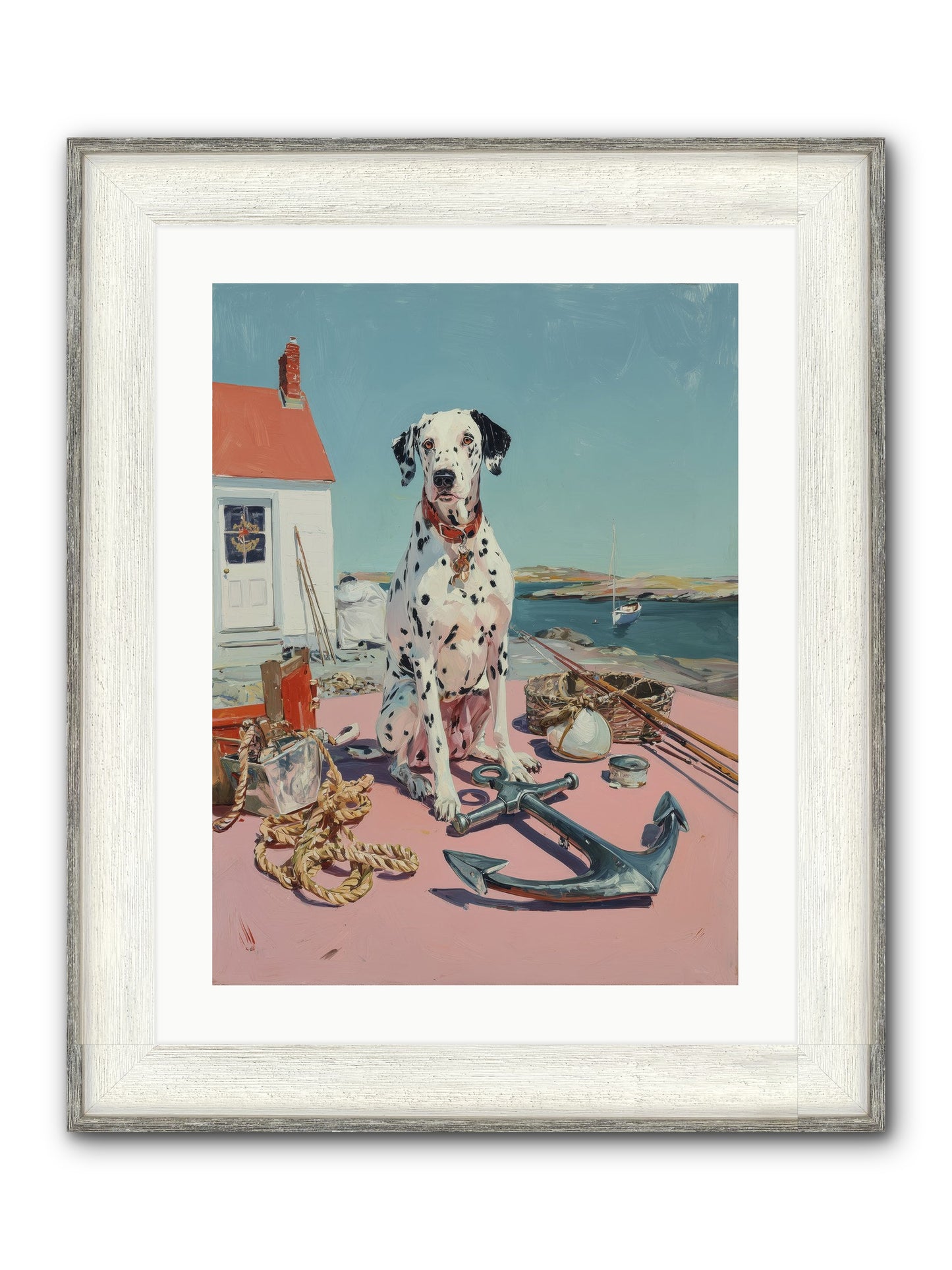 Harbor Hound Framed Print - Driftwood White 18x24