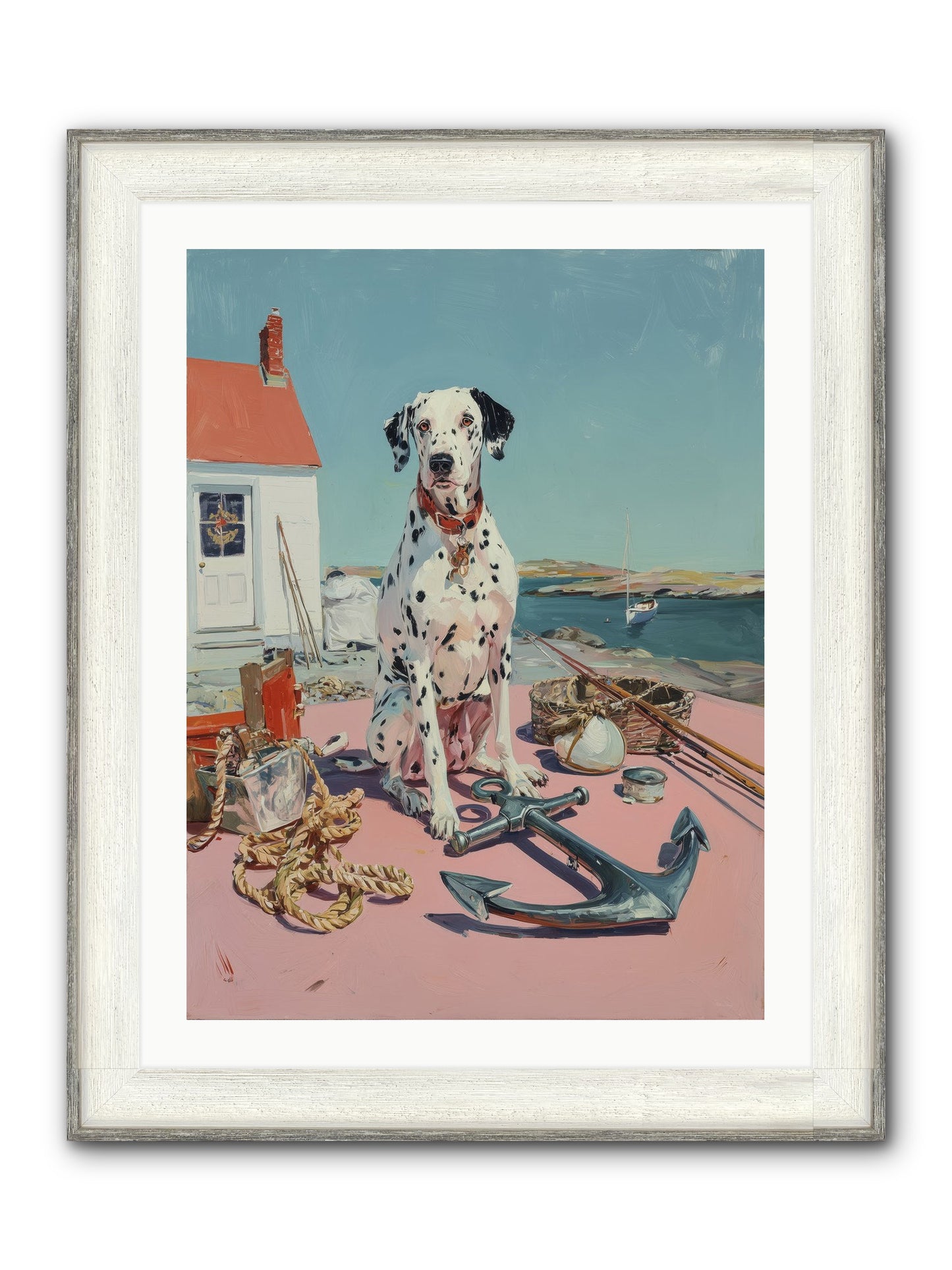 Harbor Hound Framed Print - Driftwood White 24x32