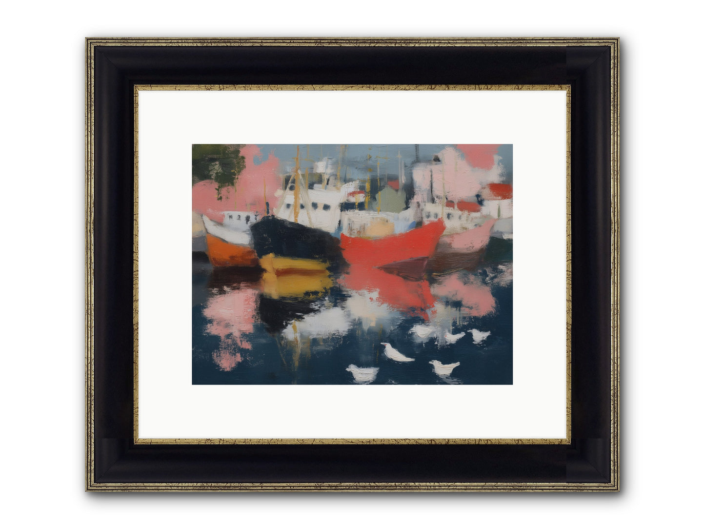 Harbor's Mirror Magic Framed Print - Black & Gold 12x9