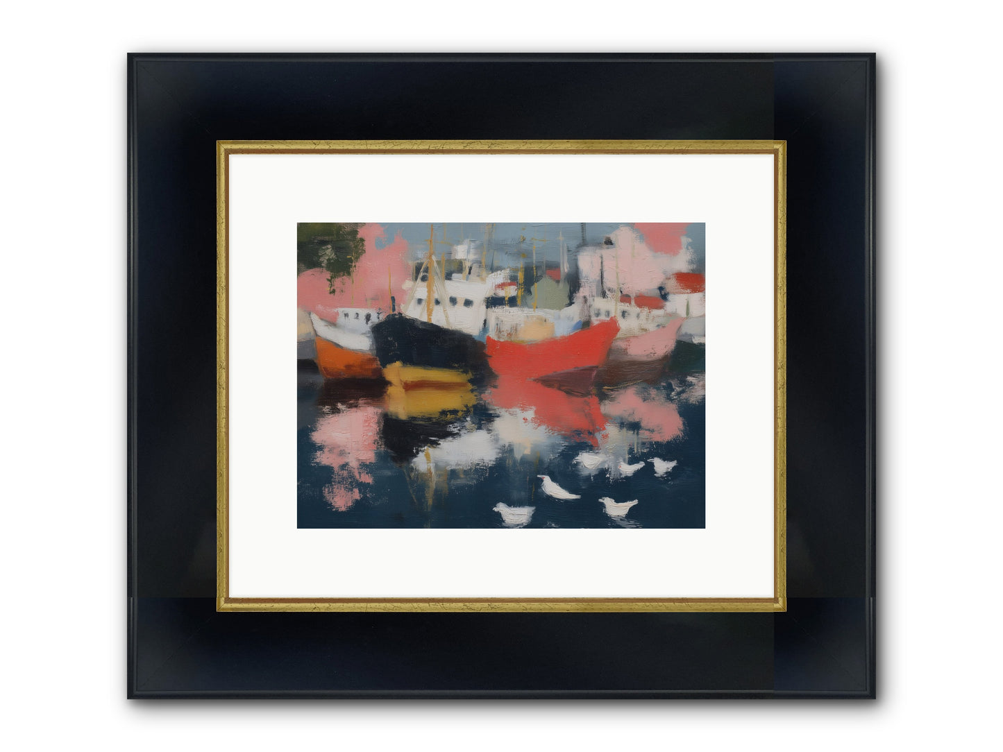 Harbor's Mirror Magic Framed Print - Wide Black w/Gold 12x9