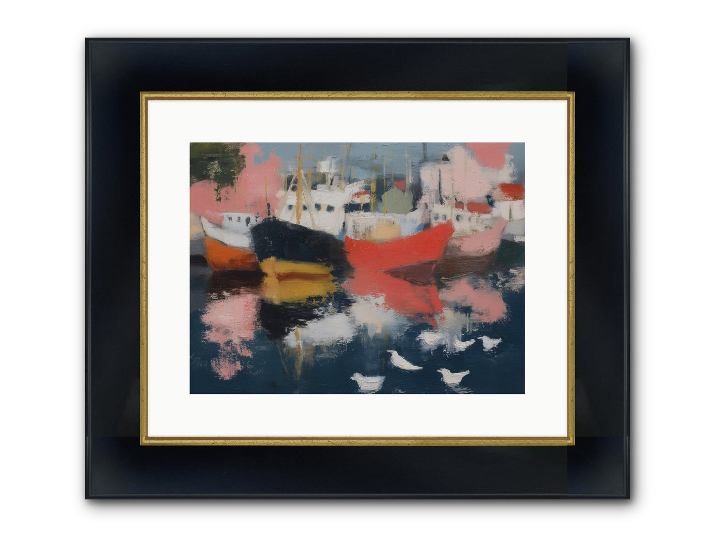 Harbor's Mirror Magic Framed Print - Wide Black w/Gold 16x12