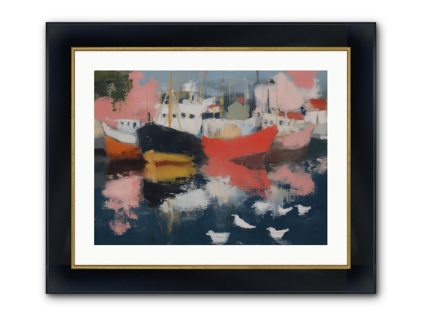 Harbor's Mirror Magic Framed Print - Wide Black w/Gold 24x18