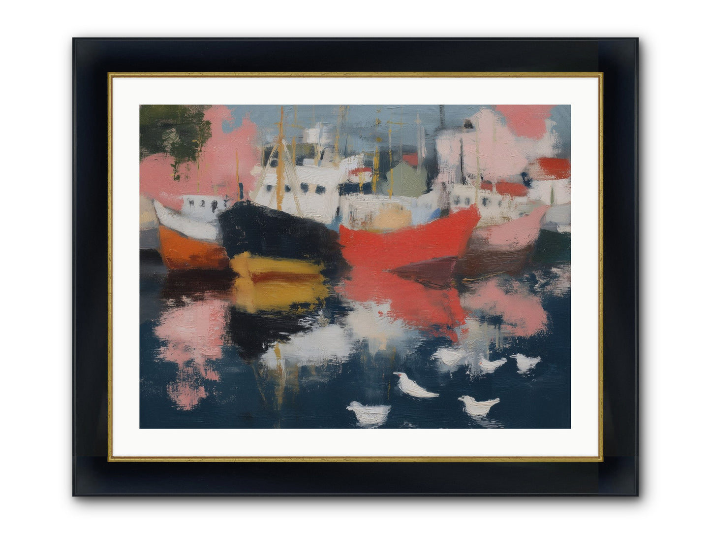 Harbor's Mirror Magic Framed Print - Wide Black w/Gold 32x24