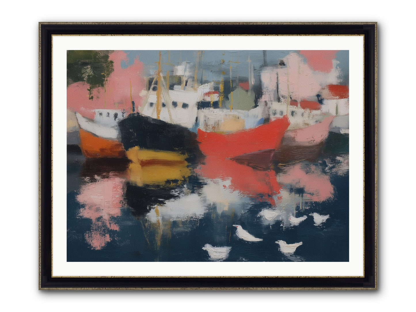 Harbor's Mirror Magic Framed Print - Black & Gold 40x30
