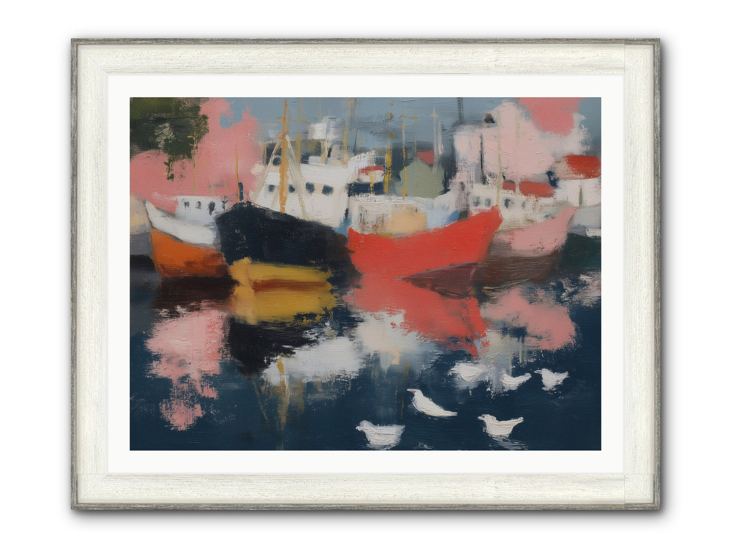 Harbor's Mirror Magic Framed Print - Driftwood White 40x30