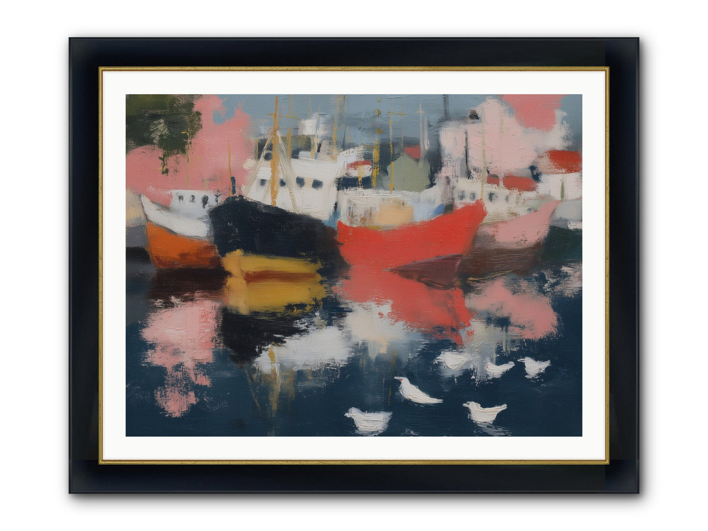 Harbor's Mirror Magic Framed Print - Wide Black w/Gold 40x30