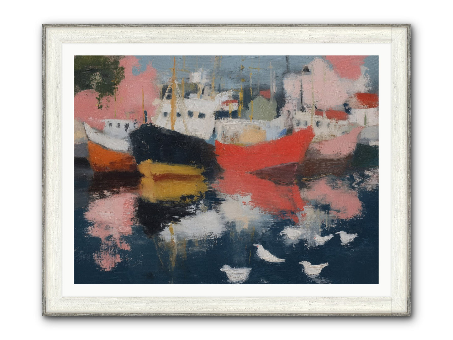 Harbor's Mirror Magic Framed Print - Driftwood White 48x36