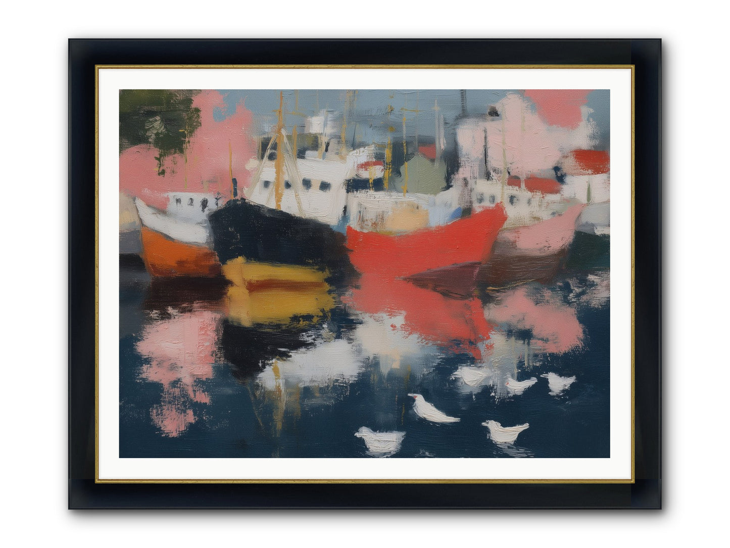 Harbor's Mirror Magic Framed Print - Wide Black w/Gold 48x36