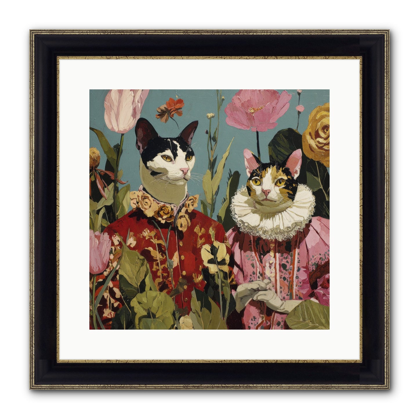 Harlequin Garden Society No.1 Framed Print - Black & Gold 16x16