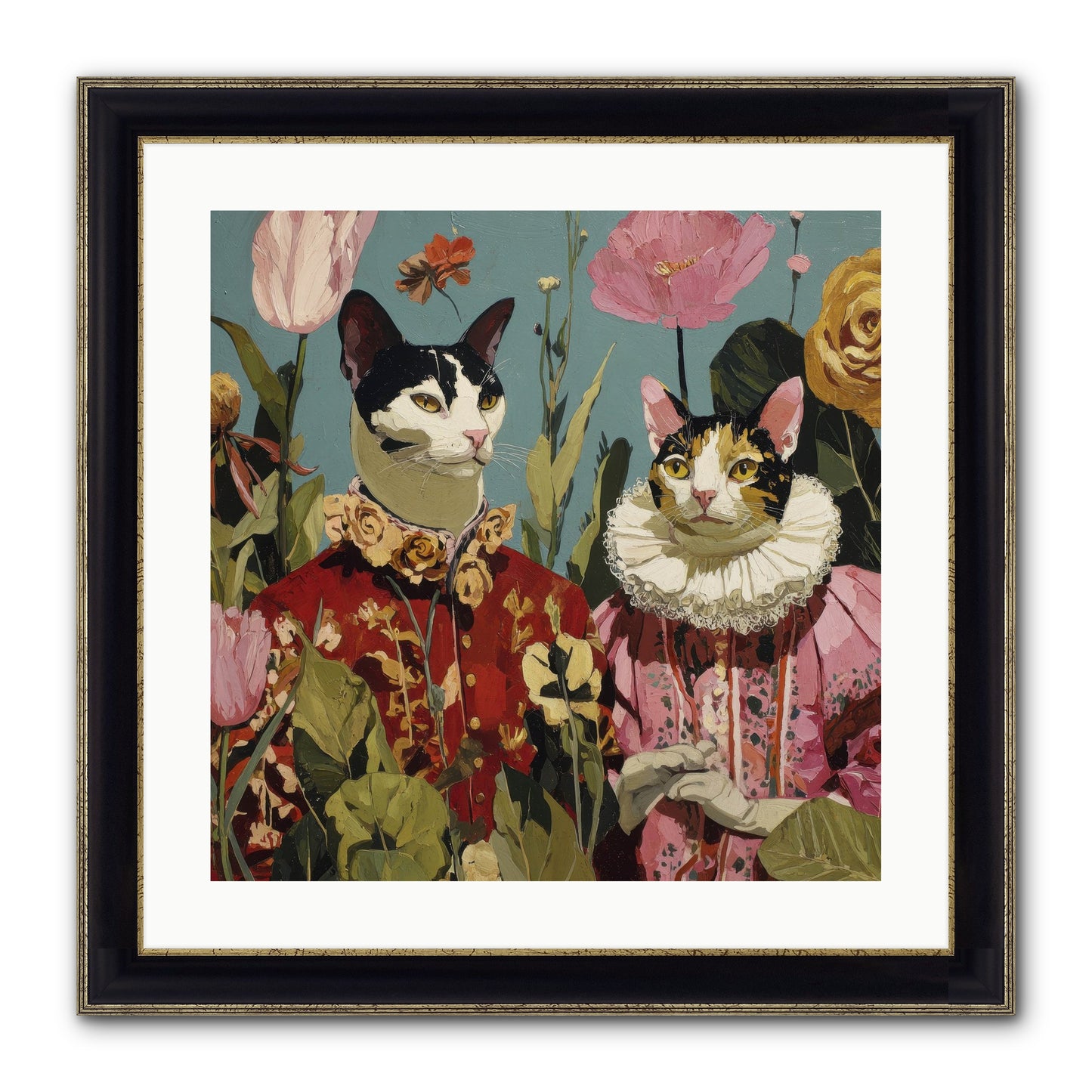 Harlequin Garden Society No.1 Framed Print - Black & Gold 20x20
