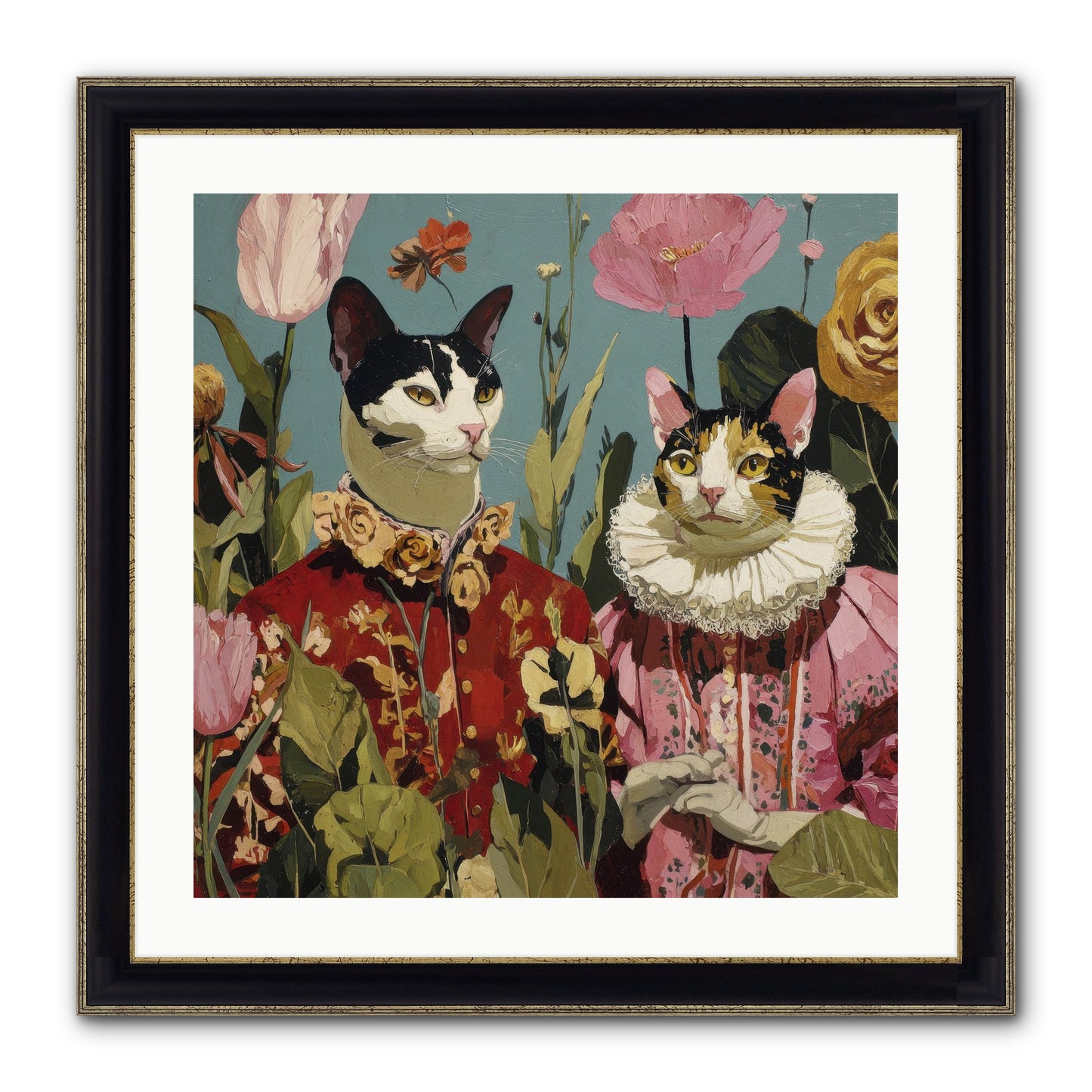 Harlequin Garden Society No.1 Framed Print - Black & Gold 24x24