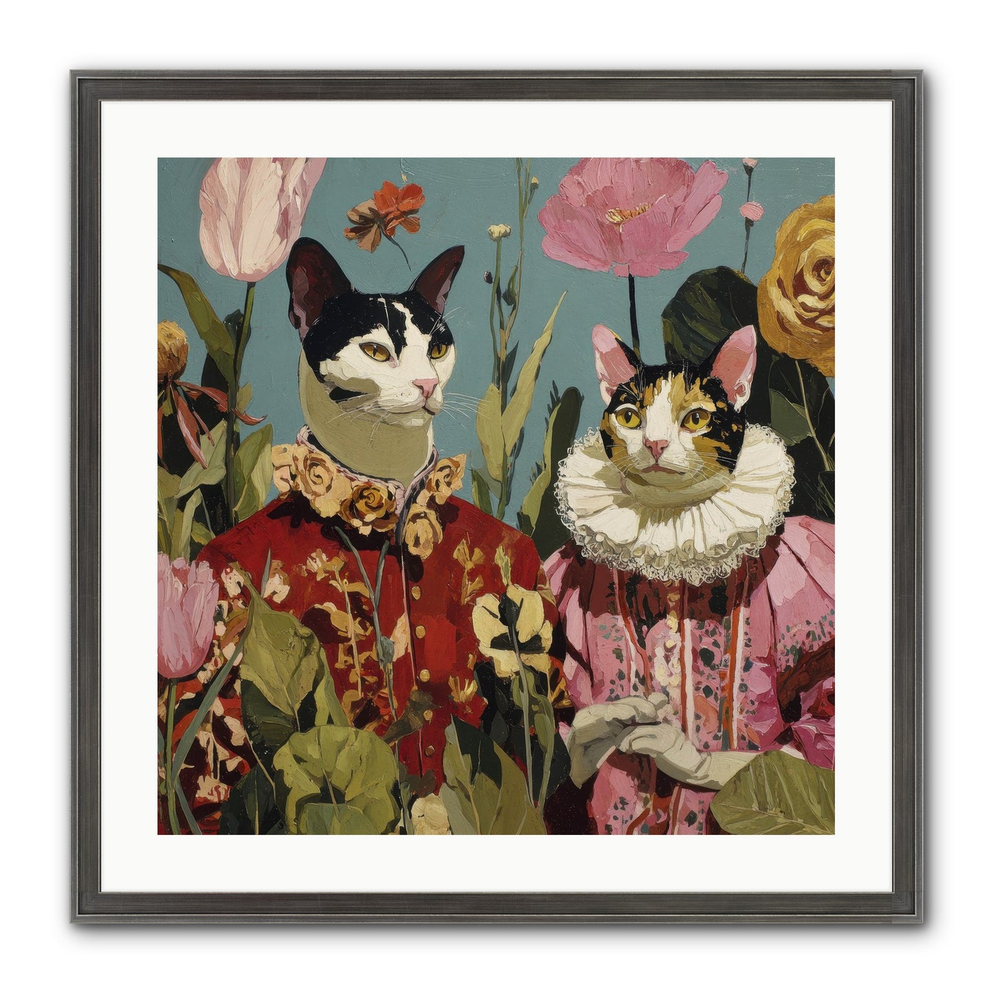Harlequin Garden Society No.1 Framed Print - Slimwoods Black/Silver 24x24