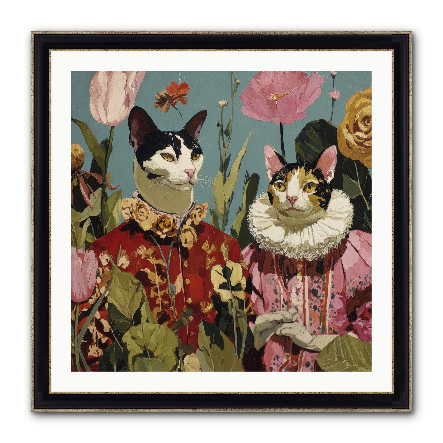 Harlequin Garden Society No.1 Framed Print - Black & Gold 30x30