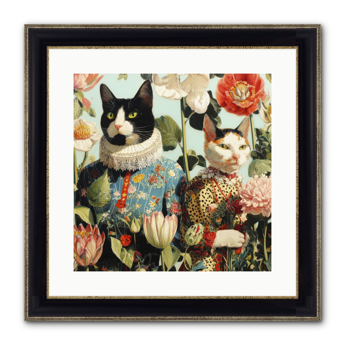 Harlequin Garden Society No.2 Framed Print - Black & Gold 16x16