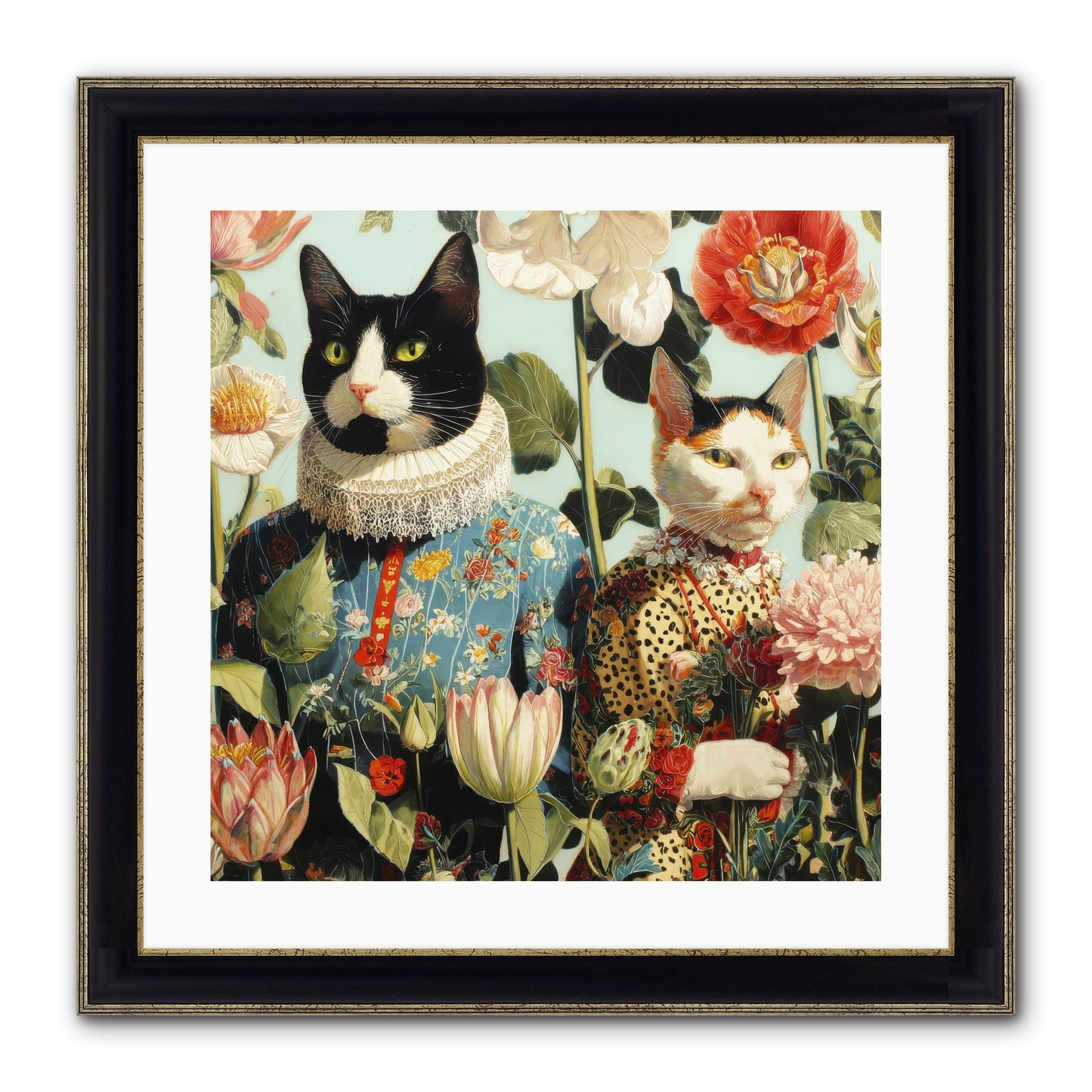 Harlequin Garden Society No.2 Framed Print - Black & Gold 20x20