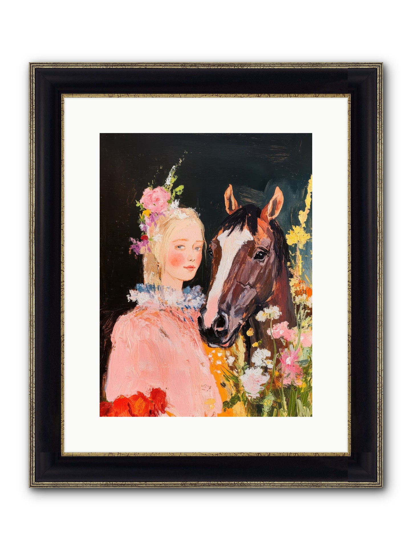 Harvest Moon Rider Framed Print - Black & Gold 12x16
