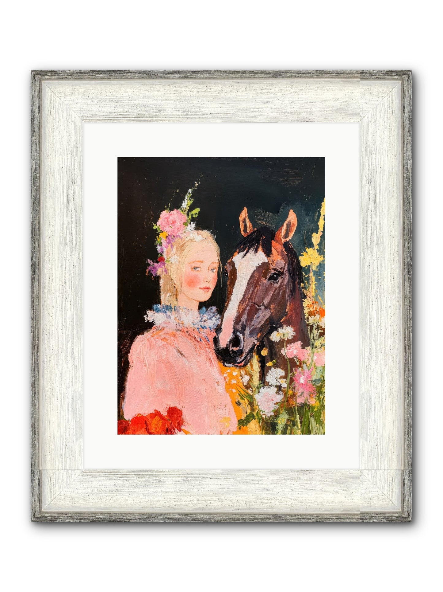 Harvest Moon Rider Framed Print - Driftwood White 12x16
