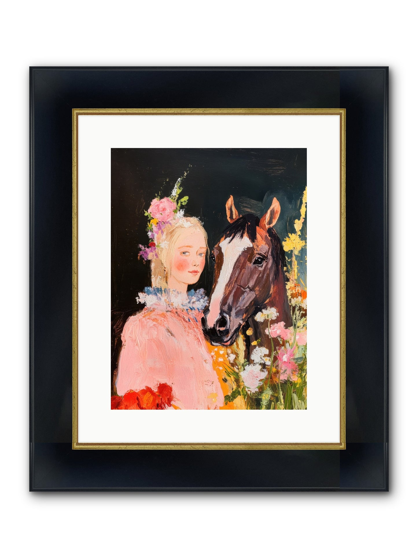Harvest Moon Rider Framed Print - Wide Black w/Gold 12x16