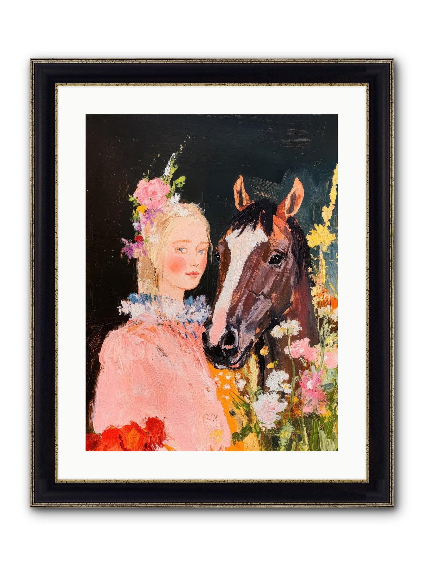 Harvest Moon Rider Framed Print - Black & Gold 18x24