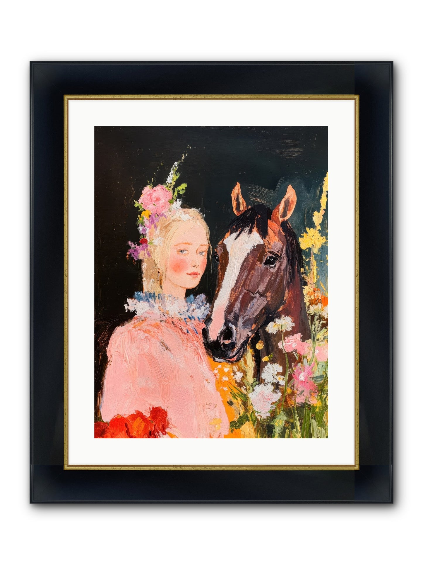 Harvest Moon Rider Framed Print - Wide Black w/Gold 18x24
