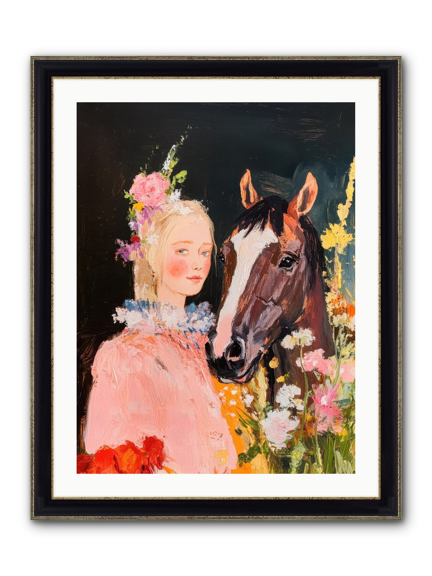 Harvest Moon Rider Framed Print - Black & Gold 24x32