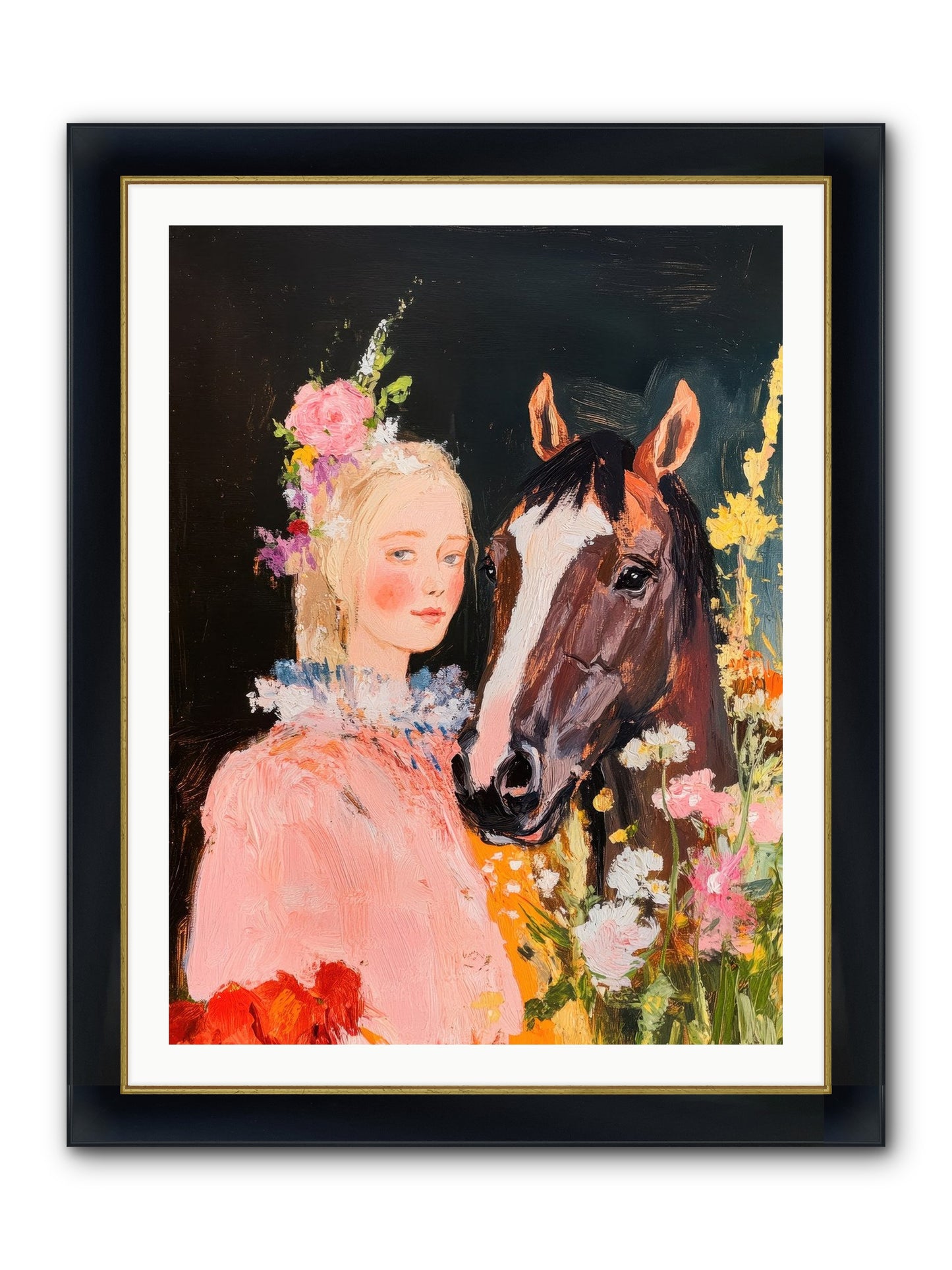 Harvest Moon Rider Framed Print - Wide Black w/Gold 30x40