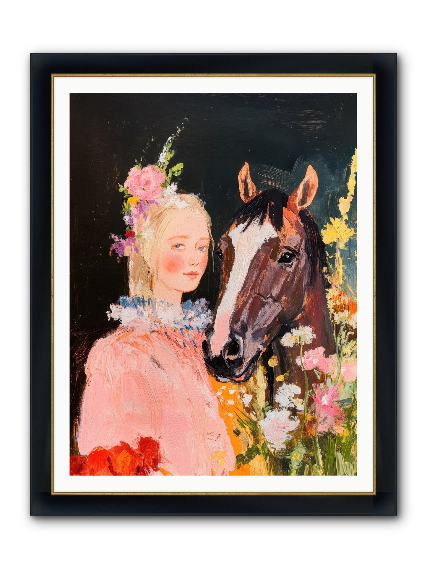 Harvest Moon Rider Framed Print - Wide Black w/Gold 36x48