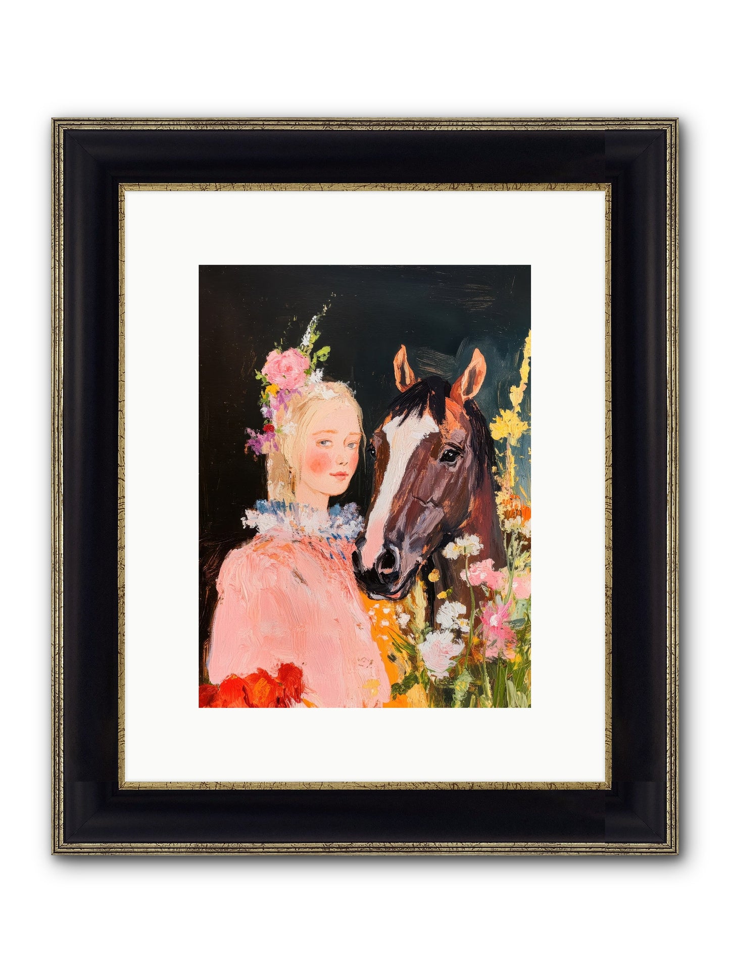 Harvest Moon Rider Framed Print - Black & Gold 9x12