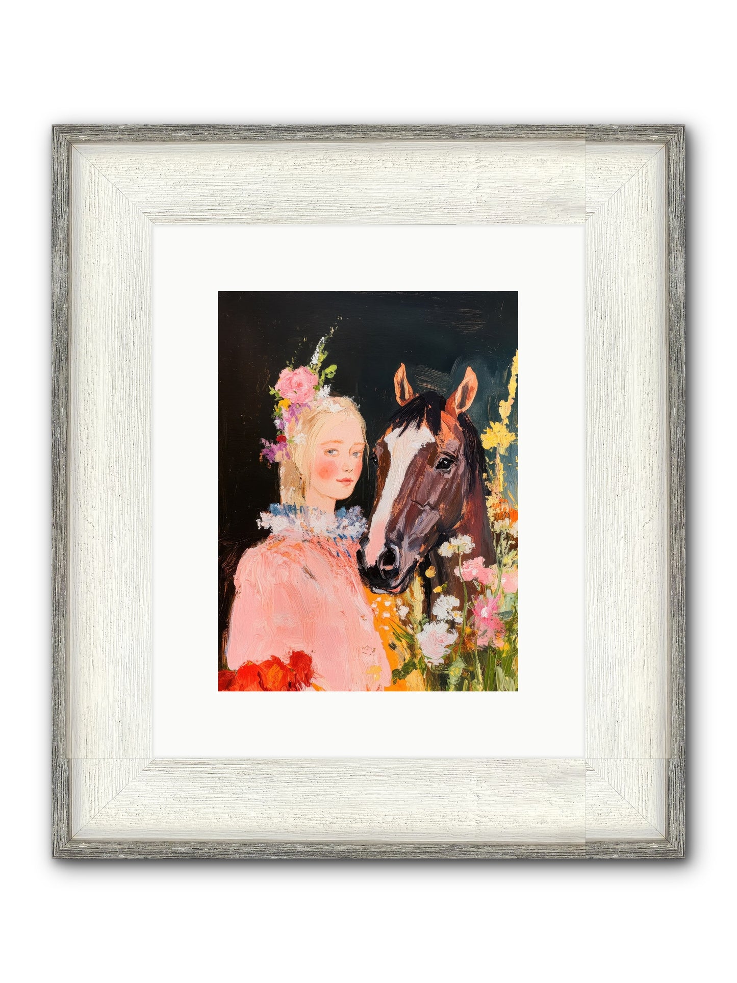 Harvest Moon Rider Framed Print - Driftwood White 9x12