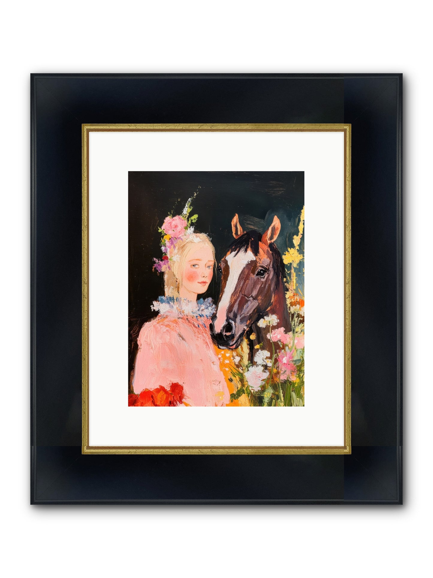 Harvest Moon Rider Framed Print - Wide Black w/Gold 9x12