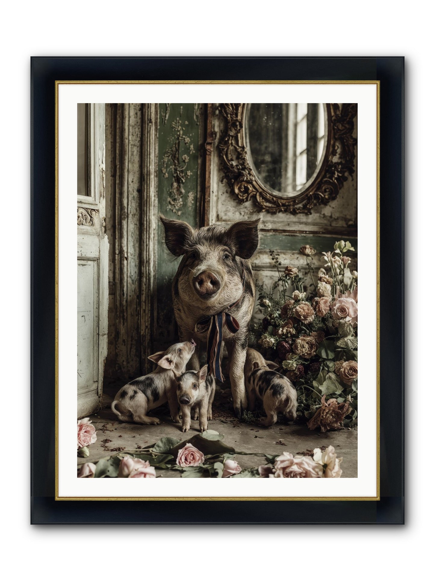 Heartscript Framed Print - Wide Black w/Gold 30x40