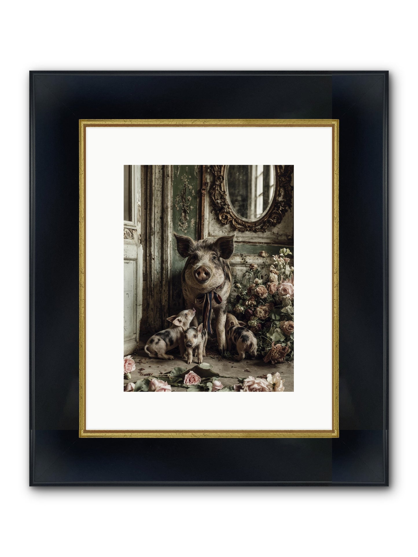 Heartscript Framed Print - Wide Black w/Gold 9x12