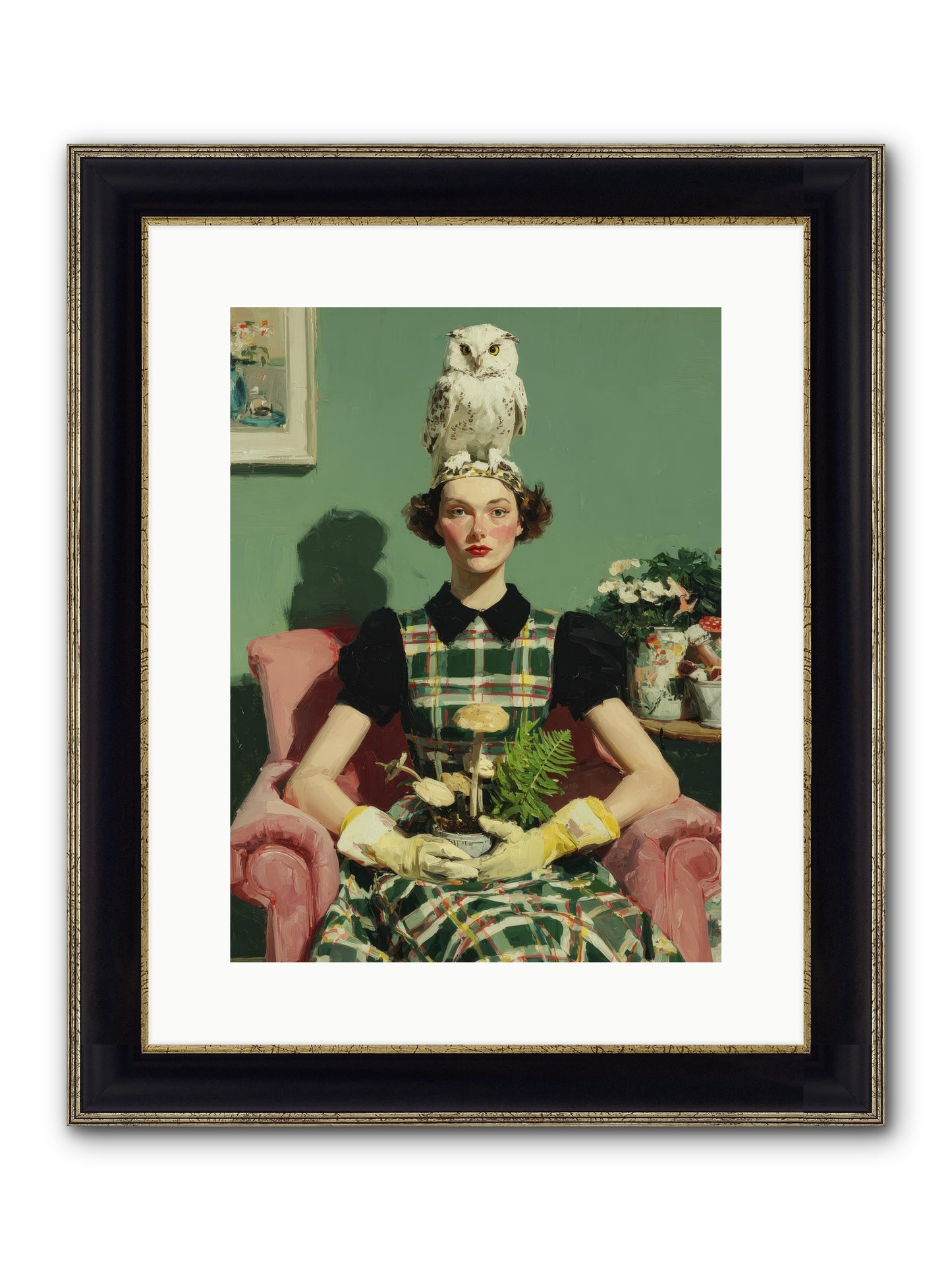 Her Afternoon Devotions Framed Print - Black & Gold 12x16