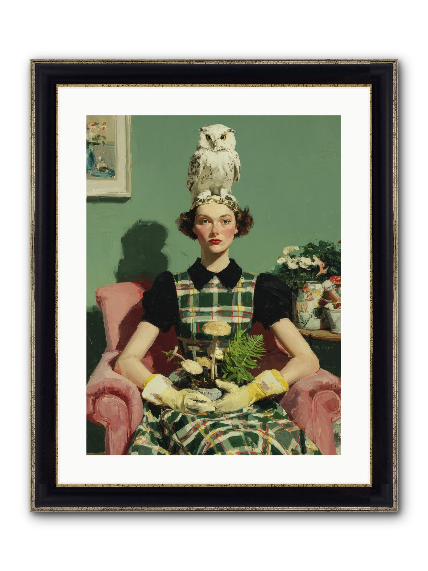 Her Afternoon Devotions Framed Print - Black & Gold 18x24