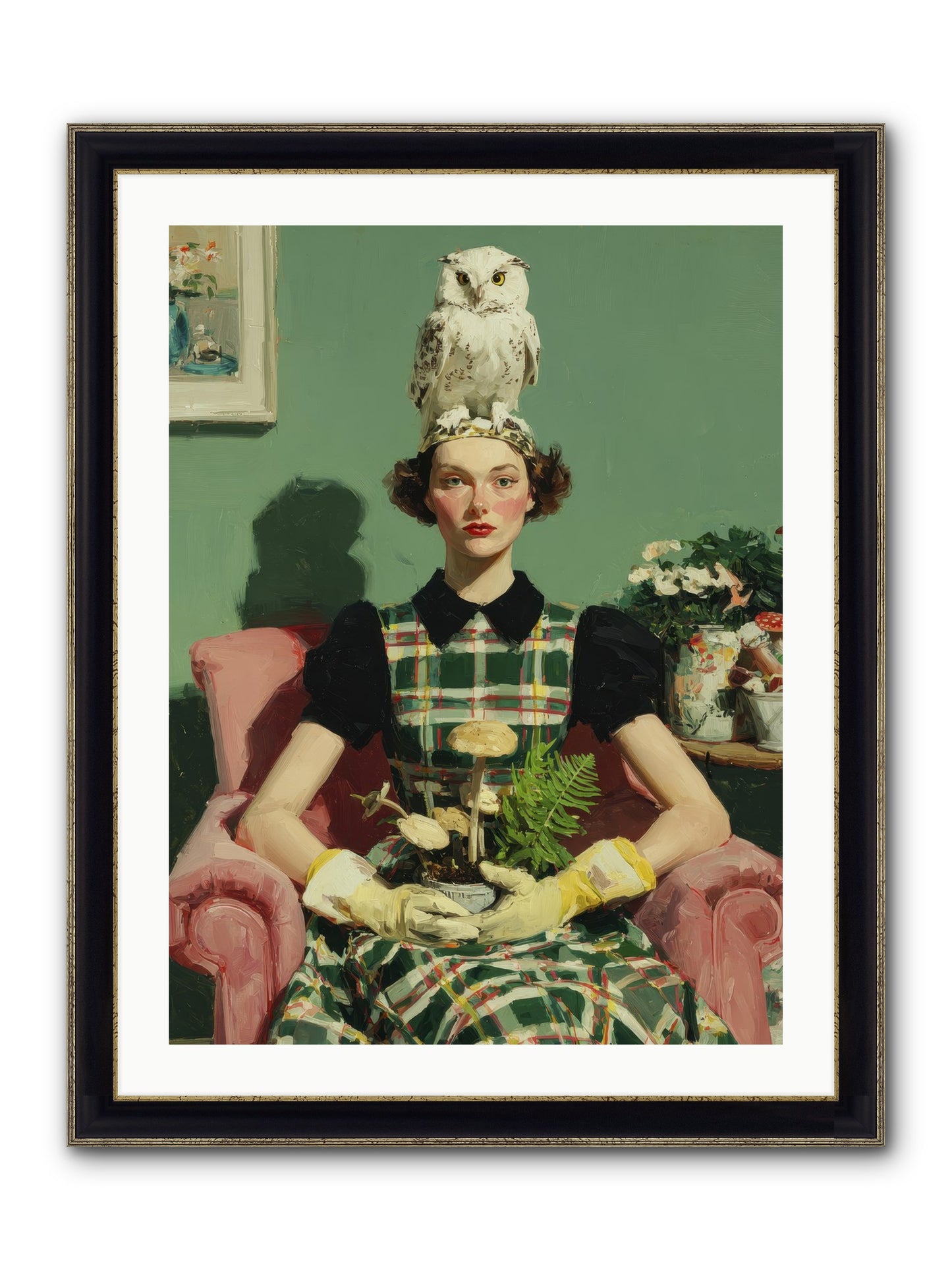 Her Afternoon Devotions Framed Print - Black & Gold 24x32