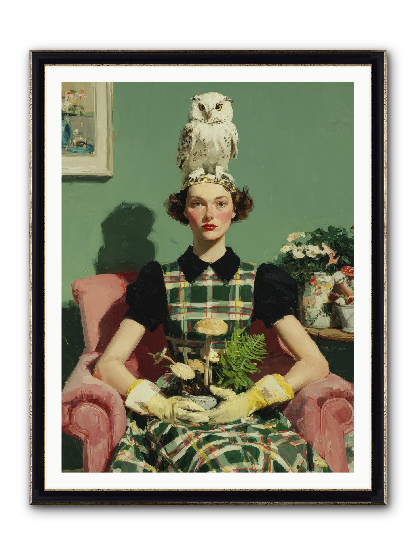 Her Afternoon Devotions Framed Print - Black & Gold 36x48