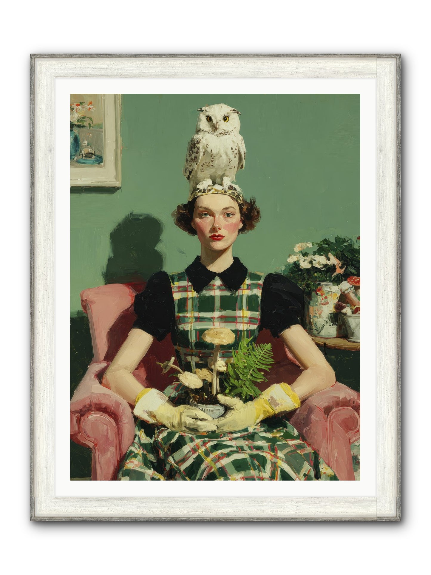 Her Afternoon Devotions Framed Print - Driftwood White 36x48