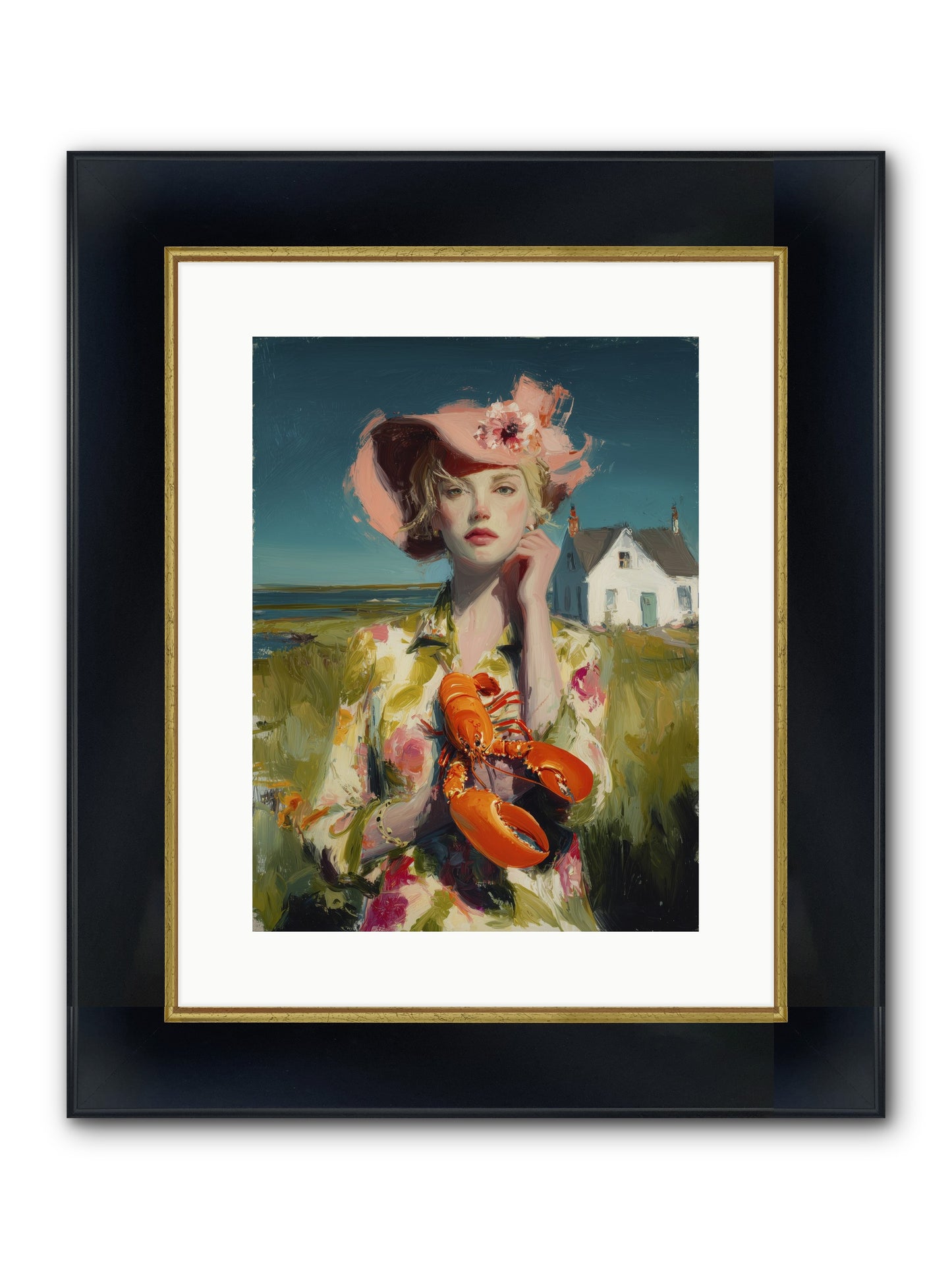 Her Coastal Heart Framed Print - Wide Black w/Gold 12x16