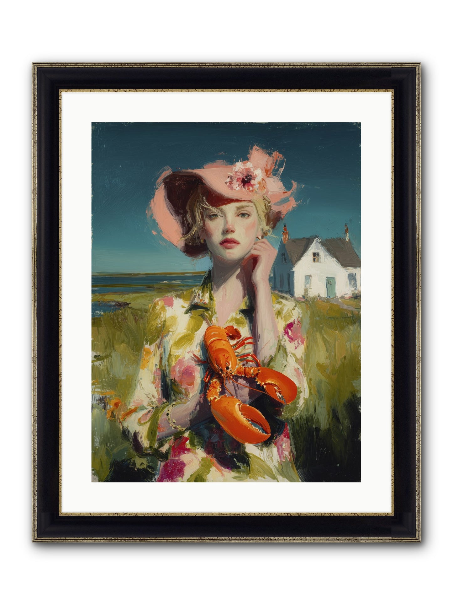 Her Coastal Heart Framed Print - Black & Gold 18x24