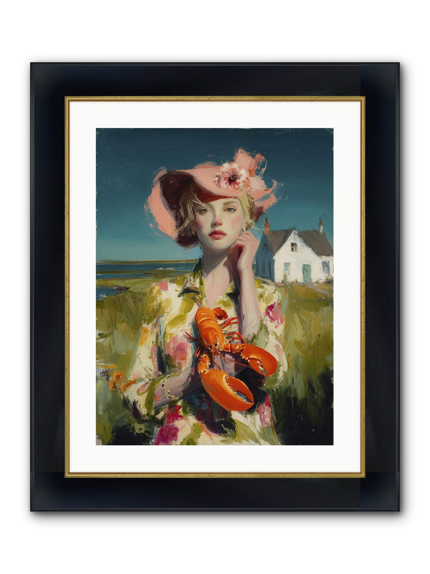 Her Coastal Heart Framed Print - Wide Black w/Gold 18x24