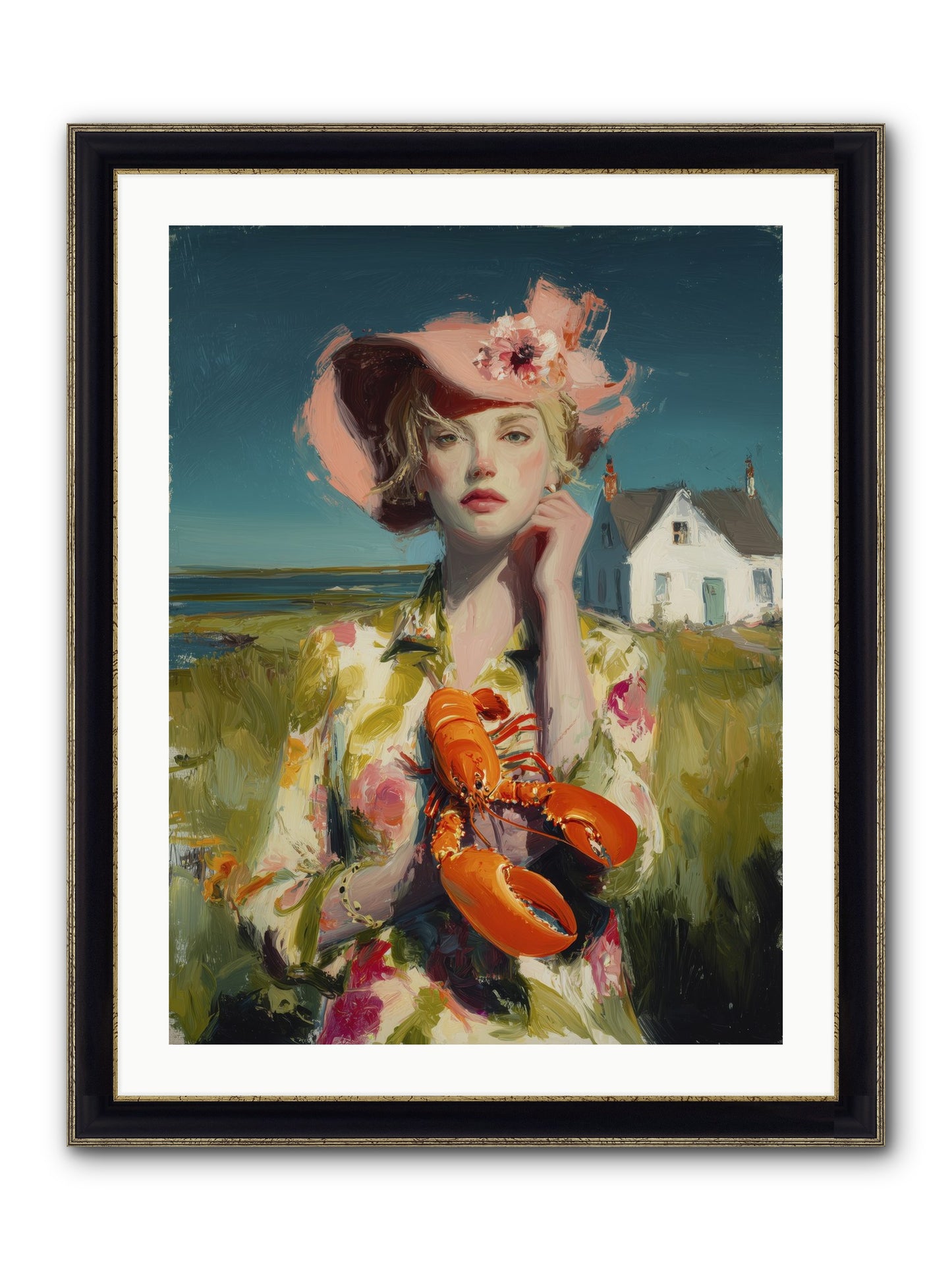 Her Coastal Heart Framed Print - Black & Gold 24x32
