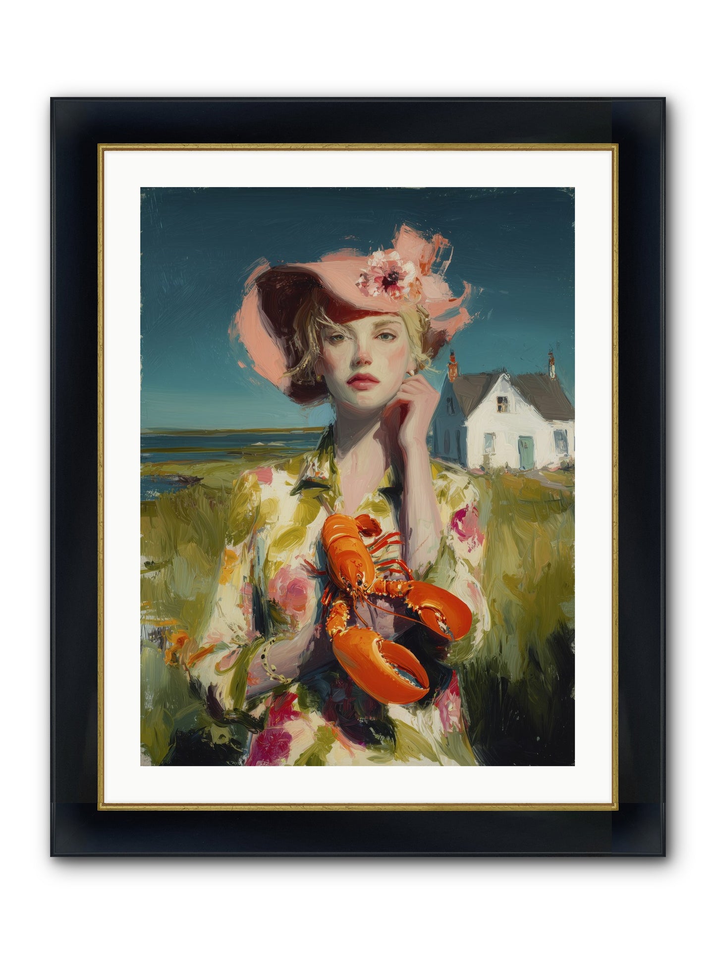 Her Coastal Heart Framed Print - Wide Black w/Gold 24x32