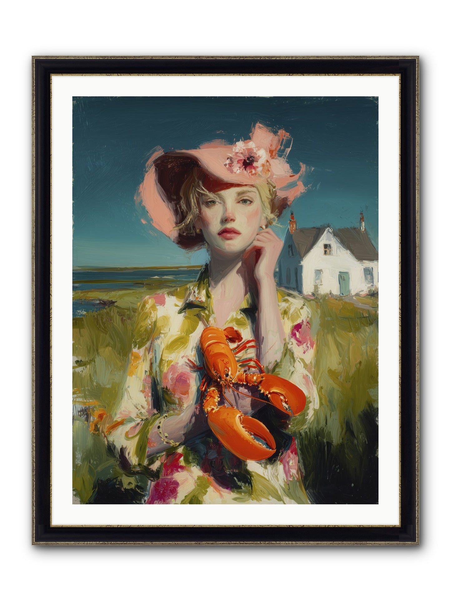 Her Coastal Heart Framed Print - Black & Gold 30x40