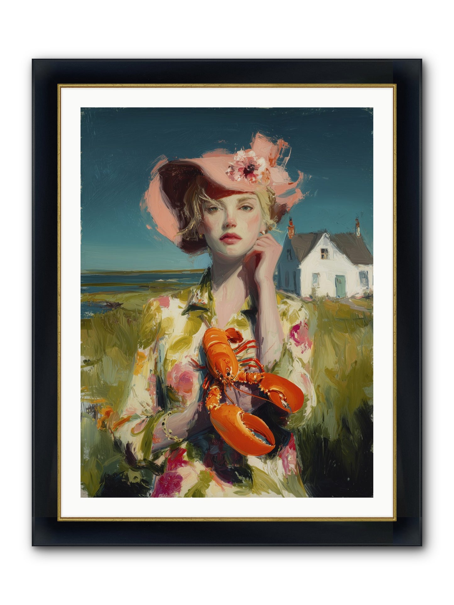 Her Coastal Heart Framed Print - Wide Black w/Gold 30x40
