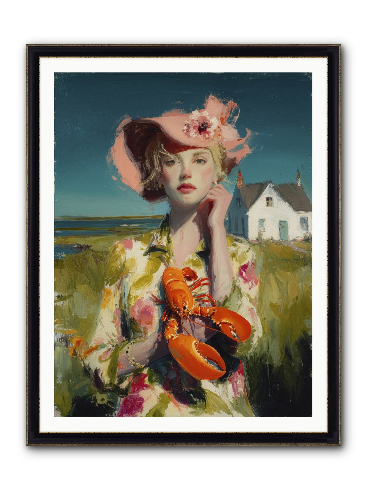 Her Coastal Heart Framed Print - Black & Gold 36x48