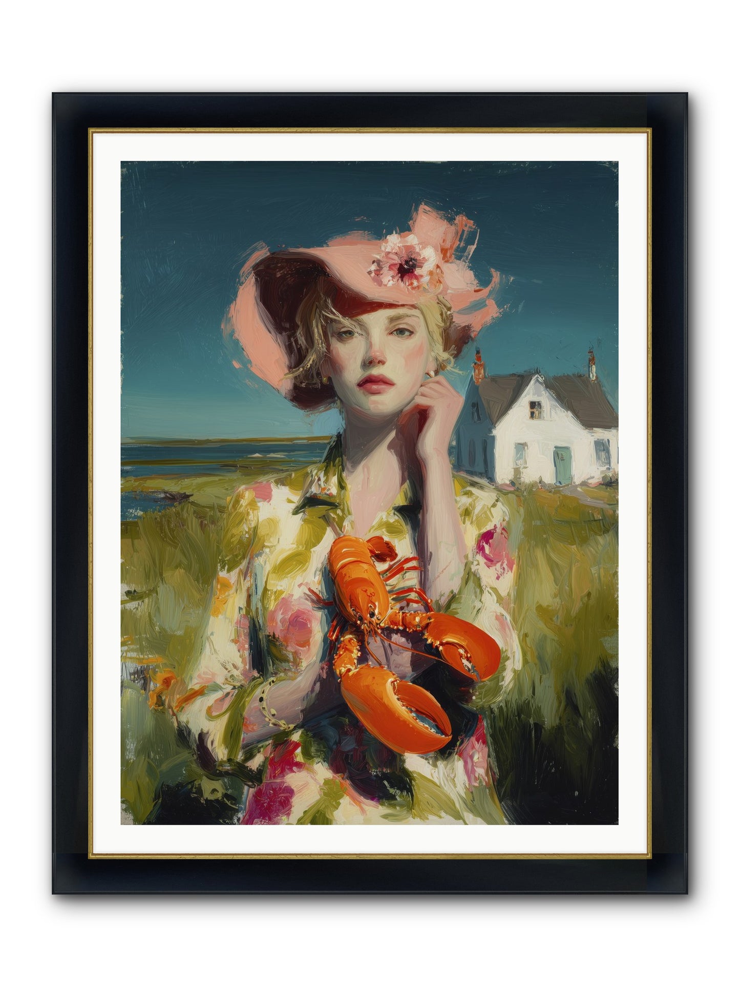 Her Coastal Heart Framed Print - Wide Black w/Gold 36x48