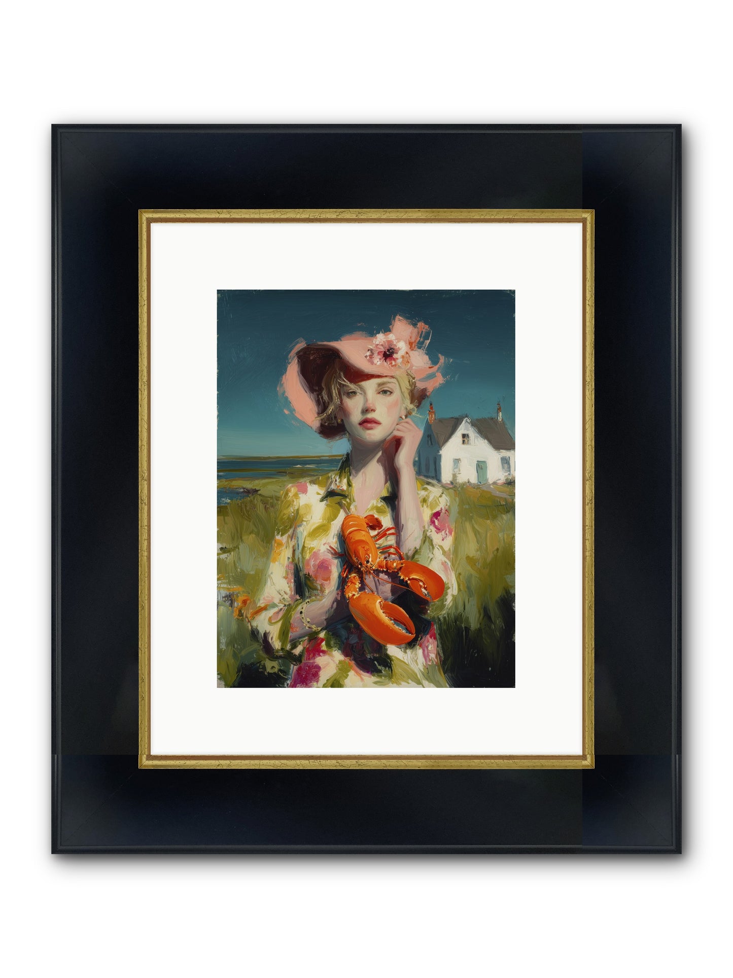 Her Coastal Heart Framed Print - Wide Black w/Gold 9x12