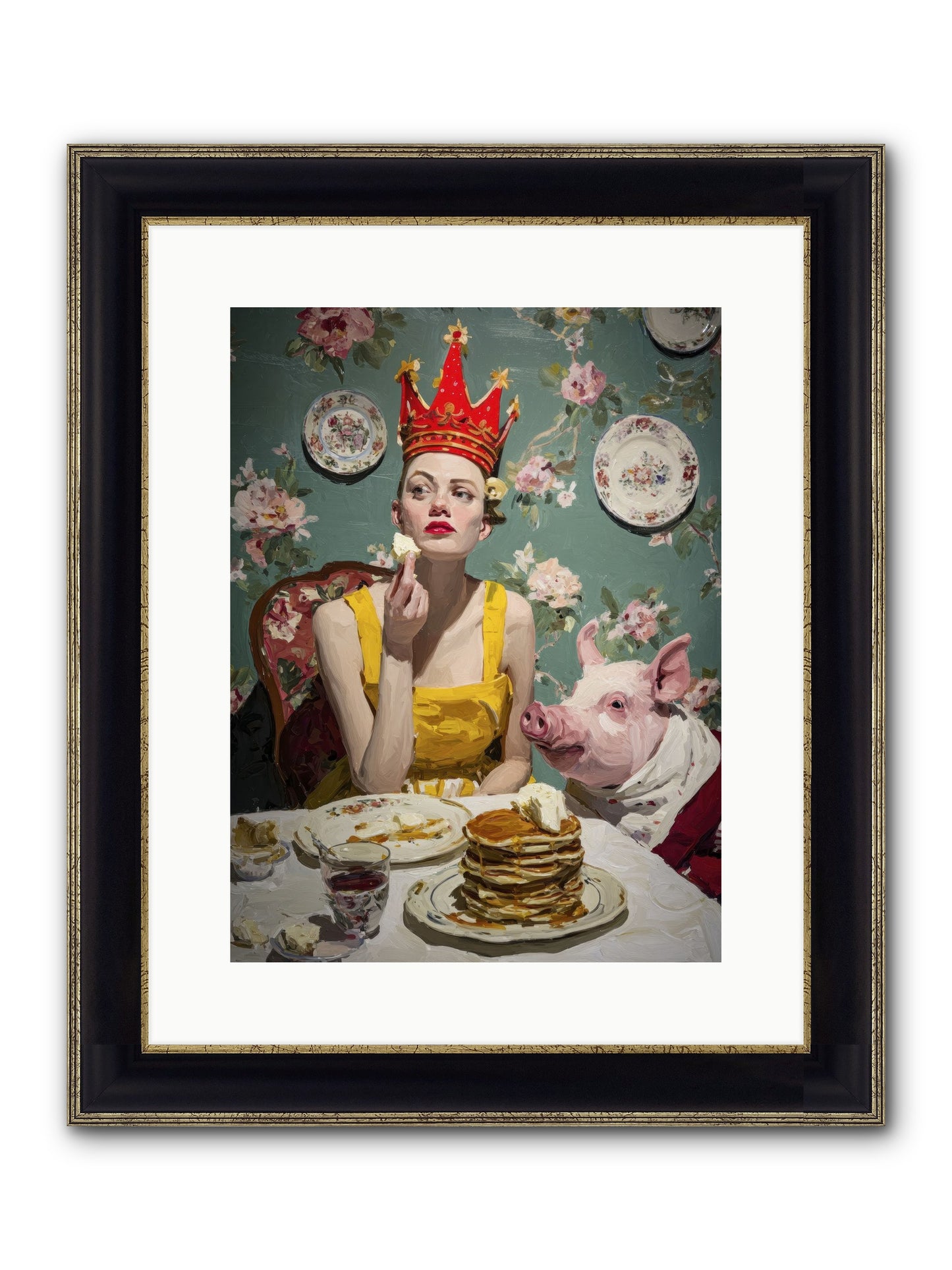 Her Flapjack Majesty's Court Framed Print - Black & Gold 12x16