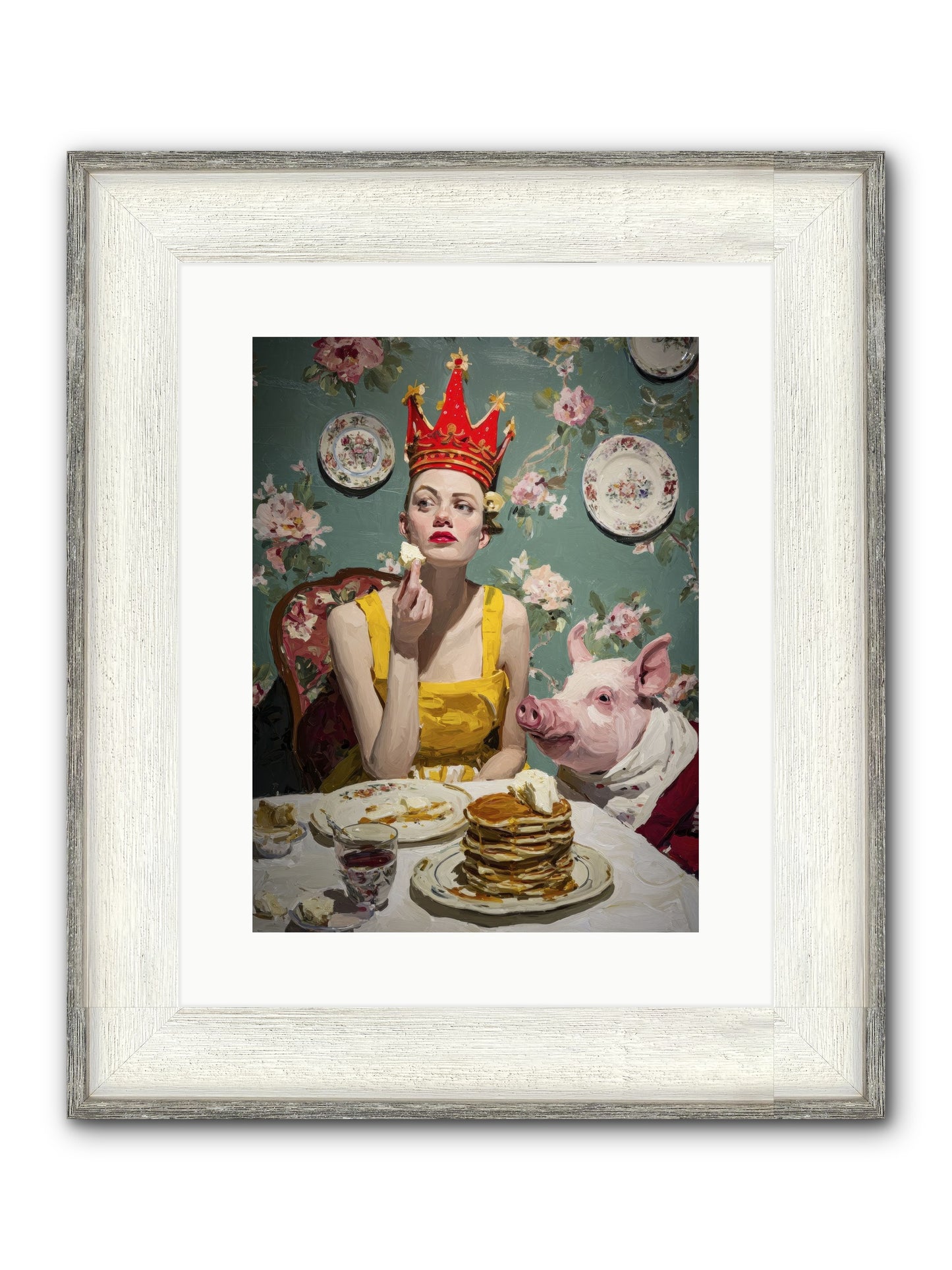 Her Flapjack Majesty's Court Framed Print - Driftwood White 12x16